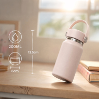 Bouteille isotherme en acier inoxydable de 200 ml avec poignée, motif dessin animé mignon, sans BPA, avec poignée portable en silicone, idéale pour la rentrée scolaire