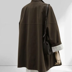 Manteau coupe-vent beige croisé pour femme, nouvelle collection printemps-automne 2026, style coréen, col montant, coupe ample, décontracté, mi-long - Product Image 5