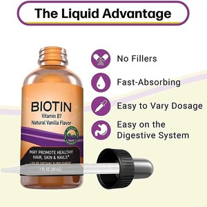 Gocce di <span class=keywords><strong>Biotina</strong></span> Liquida Vegana al Gusto Naturale di Vaniglia per Capelli, Pelle e Unghie Sani, Flacone da 30ml per Adulti - Product Image 3