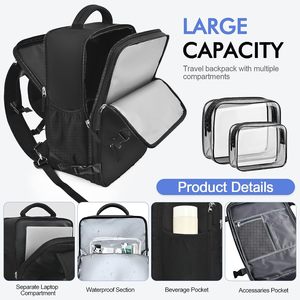 Mochila de mano <span class=keywords><strong>para</strong></span> hombres y mujeres, mochila de viaje negra aprobada por vuelo, mochila <span class=keywords><strong>para</strong></span> artículos personales en aviones - Product Image 2