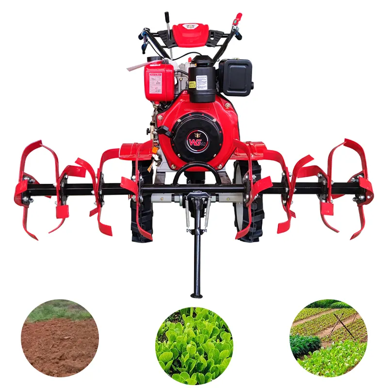 Máquina tractora de 2 ruedas para jardín agrícola, cultivador manual, cultivador rotativo, equipos y herramientas agrícolas, cultivador eléctrico, motor diésel