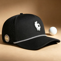 Gorra de Béisbol de 5 Paneles con Logotipo de PVC en Relieve Personalizado de Fábrica HS51, Impermeable, con Soporte para Tees y Marcador de Pelota Magnético, para Deportes al Aire Libre