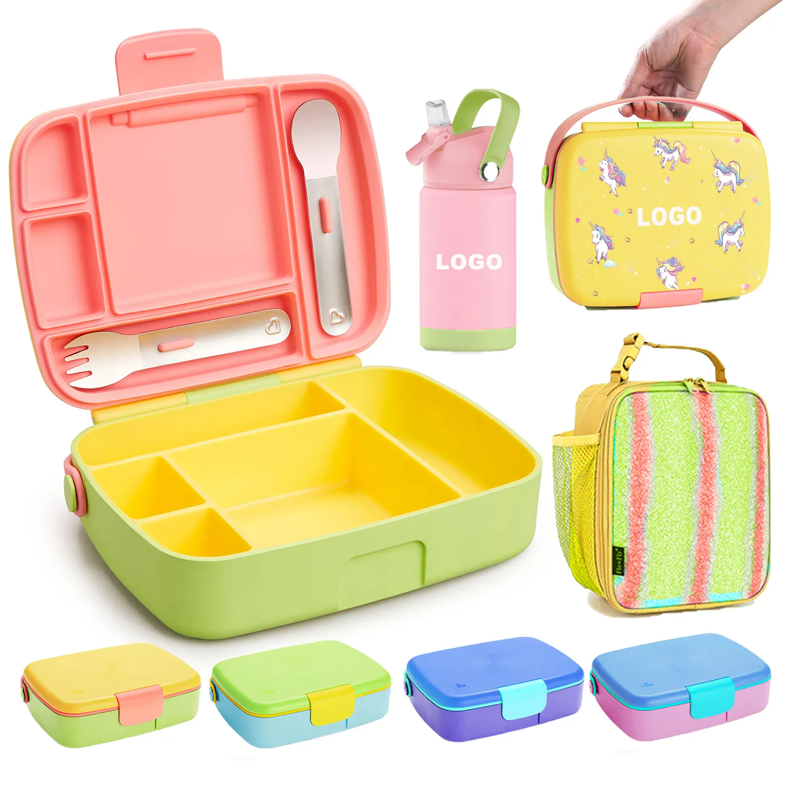 Individuelles tragbares niedliches Schulthermos-Set aus bpa-freiem PP-Kunststoff Kinder-Bento-Lunchbox für Kinder mit Wasserflasche