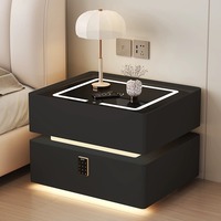 Table de chevet flottante intelligente moderne avec lumière LED, chargement sans fil, 2 tiroirs, meuble de rangement pour chambre à coucher, pack de meubles personnalisés OEM
