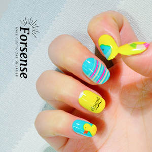Sea Ocean Theme No Charms Artificial Nail Art Tips Diseños amarillos Uñas para niños para niñas Tropical Beach Glue Abs Press on Nails - Product Image 2