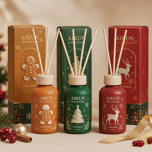 Aikun Low MOQ 3 Piece Each Glass Self Adhesive Label Mini Reed Diffuser Gift Set in Green <b>Drawer</b> Box for Christmas Gifting - Product Image 4