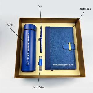 Luxury A5 Business Pu <b>Leather</b> <b>Diary</b> Journal Notebook Pen Flash Drive and Vacuum Bottle Gift Set With Corporate Packaging Box - Product Image 1