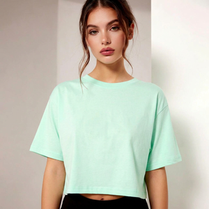 Camiseta Corta de Manga Corta para Mujer, Cuello Redondo, 100% Algodón, Camiseta Básica, Top Corto para Mujer 2025 - Product Image 1