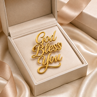 Broche en métal ajouré doré avec lettre anglaise 'God Bless You', bijou inspirant pour la foi, la foi en l'amour, l'inspiration, cadeau d'anniversaire
