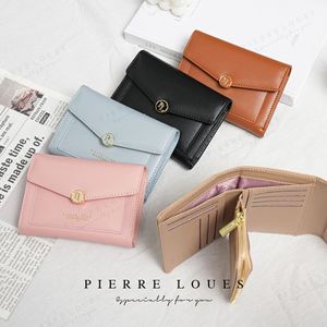 Pierre Loues Tri Fold Women's <b>Wallet</b> Apricot Color Multiple Card Slots Short <b>Wallet</b> Everyday Use - Product Image 2