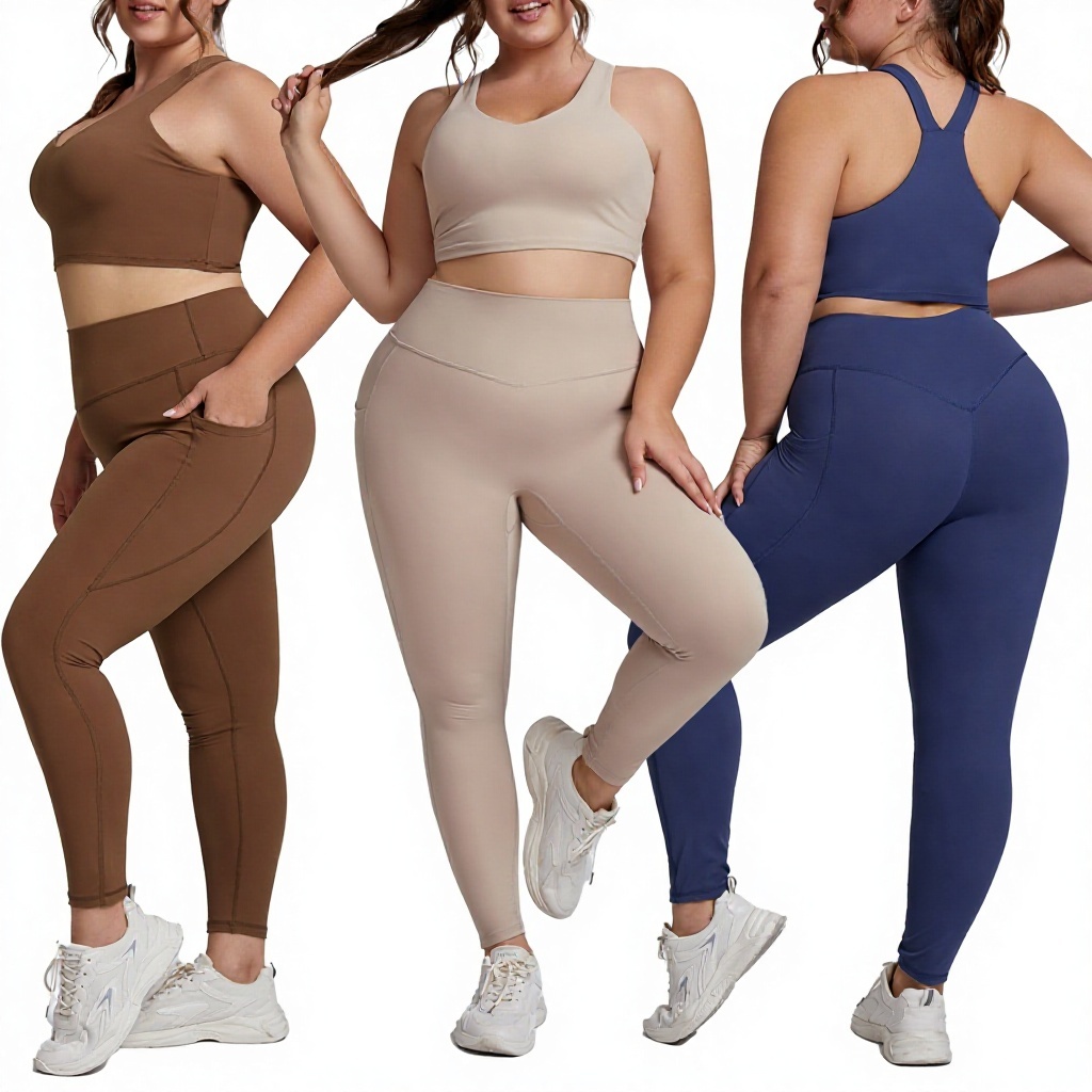 Naked Plus Size Yoga Clothes Set Women's High Sense Skinny Sportswear Two Piece Pocket Fitness Yoga Pilates Suit Polyamide/Nylon