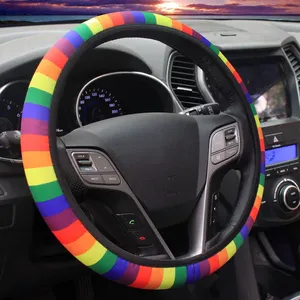 غطاء عجلة قيادة فخم LGBTQ RAINBOW GAY لغطاء عجلة السيارة واقي عجلة من النيوبرين مطاطي مانع للانزلاق مطبوع عليه ظريف
