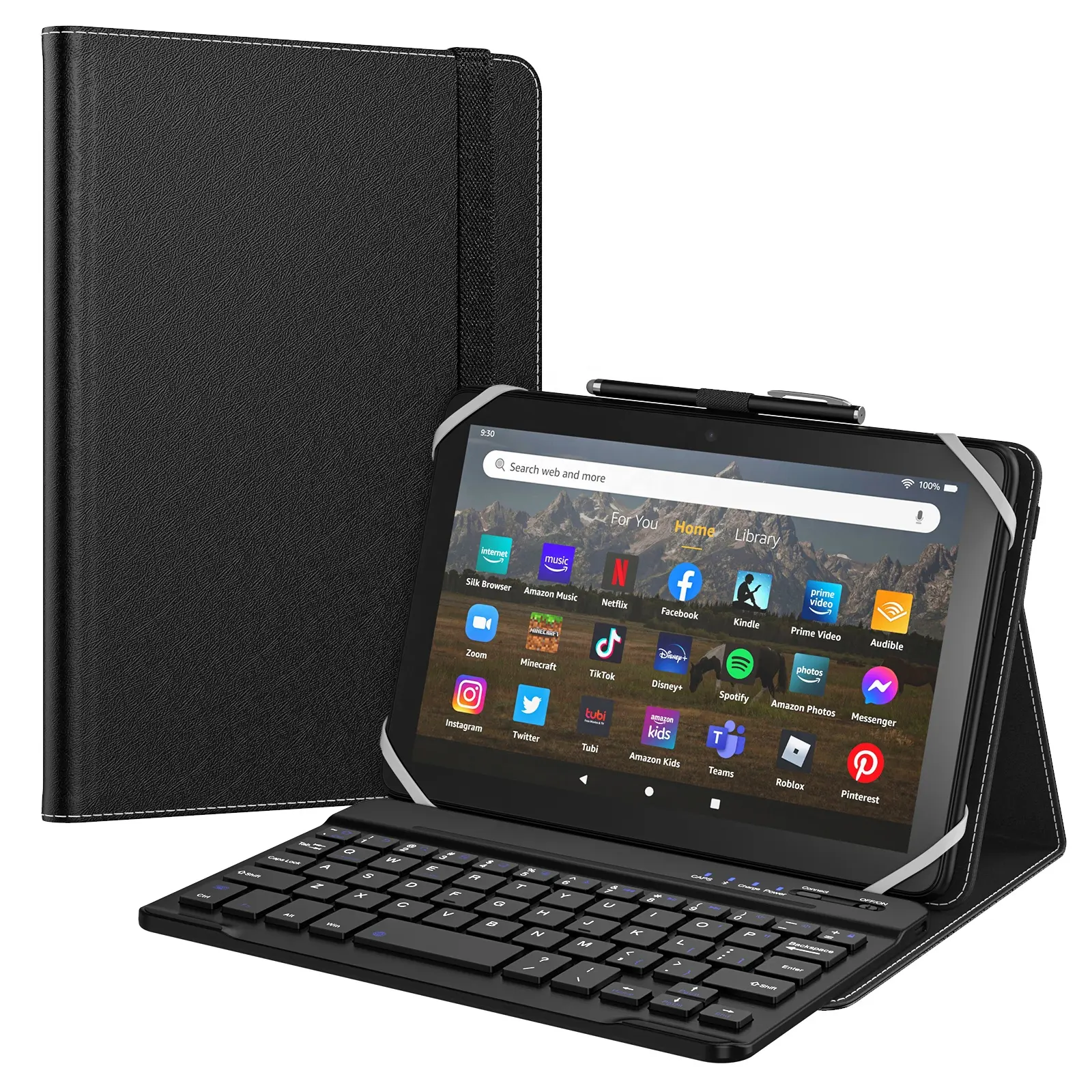 Capa de teclado universal para tablet com Bluetooth, capa durável de couro PU bem feita para tablets Samsung iPad de 7 a 8 polegadas MoKo