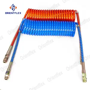 Curly spiral flexible pu coil up trailer recoil airline truck air brake coiled air line hose for trucks