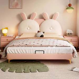 Cama de conejo para niños, habitación de dormitorio de madera maciza de princesa para niña con barandilla, cama de casa pequeña estilo isla - Product Image 4