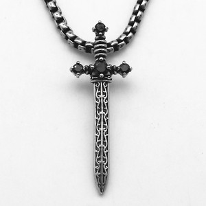 yunnique Stainless Steel Cross Pendant <b>Necklace</b> With Black Stones Geometric Design For Men And Women Fashion Jewelry - Product Image 1