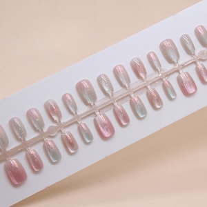 Uñas postizas cortas estilo ojo de gato con degradado de color, estilo Ins, para dedos, manicura prefabricada, stiletto, mariposa - Product Image 3