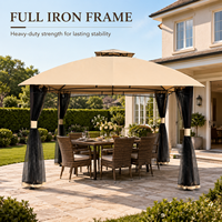 Pavillon d'extérieur robuste en acier 3x3m (10x10ft) avec toit à double ventilation et auvent arqué thermolaqué pour jardin et patio - Vente en gros