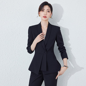 Women's Navy Blue Suit Set Long Sleeve Professional Hotel Uniform Workwear Formal Wear Fall 2024 Skirt Jacket Set - Product Image 3