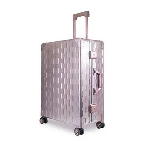 带把手和TSA锁的粉红色铝制手提箱商务旅行行李箱