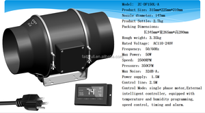Yên Tĩnh 6 Inch Inline Duct <span class=keywords><strong>Fan</strong></span> Với Nhiệt Độ Độ Ẩm <span class=keywords><strong>Controller</strong></span>-Quạt Thông Gió Thông Gió Cho Phát Triển Lều Hydroponics - Product Image 3