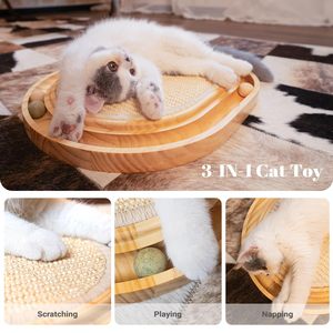 Bambu Palm interaktif ahşap kedi tırmalamak kurulu oyuncak topu parça kapalı kedi ağaçları & Scratcher - Product Image 2