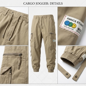 Pantalones Cargo Multibolsillos con Cordón Ajustable para <span class=keywords><strong>Hombre</strong></span>, 100% Poliéster, Estilo Japonés, Hip Hop, Sin Estampado - Product Image 2