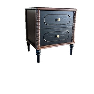 Mesa de Noche de Madera Maciza Estilo Vintage, Color Nogal, Mueble de Almacenamiento para Dormitorio - Product Image 5