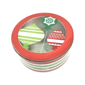 Christmas tin containers clear pvc window cookie tin box packaging