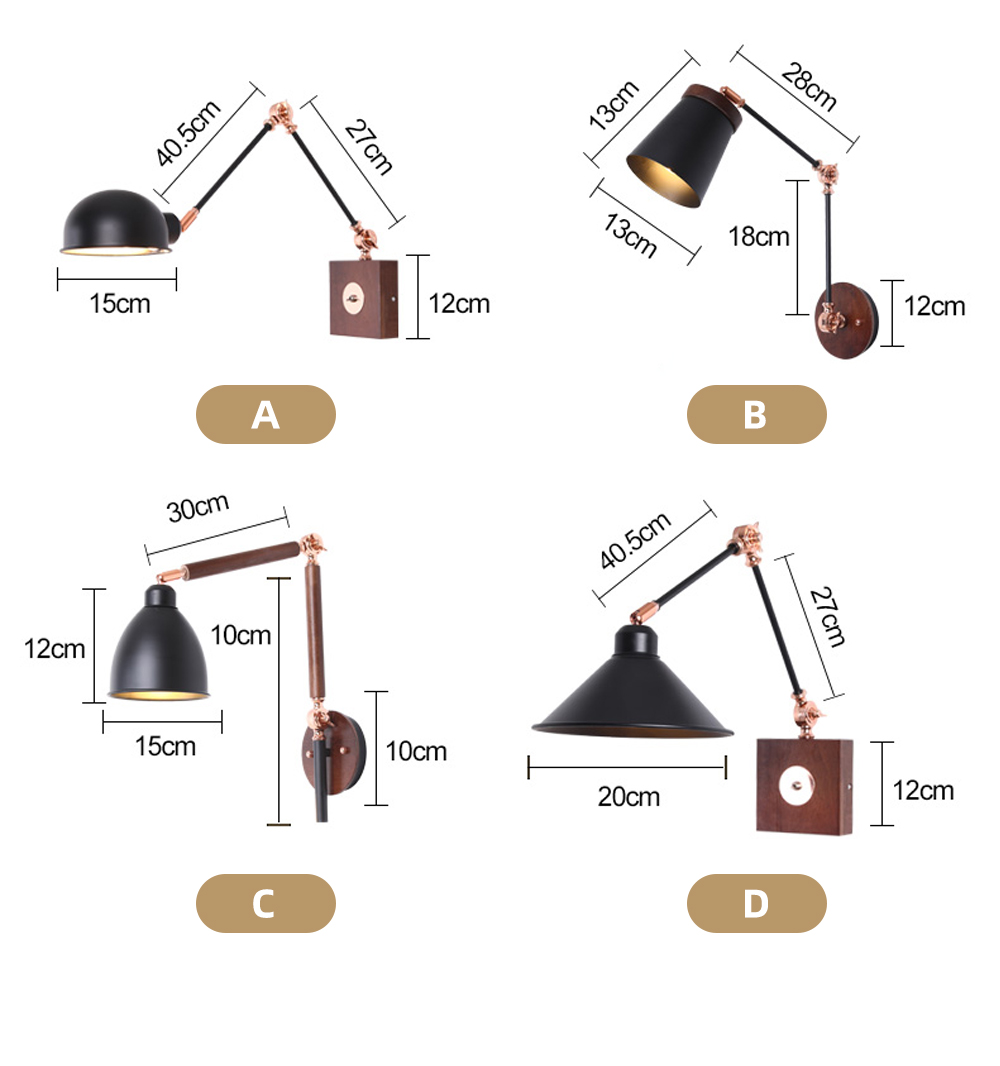 Vintage Swing Arm Wall Mounted Lamp E27 Bedroom Bedside Indoor Wooden led Reading Wall Lights for Home