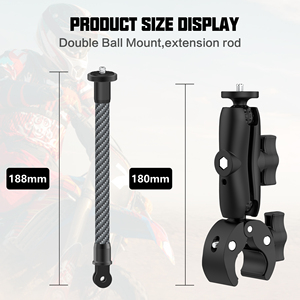 Kit de montage de caméra d'action pour moto avec tige d'extension en fibre de carbone : pince robuste + bases adhésives flexibles pour <span class=keywords><strong>GoPro</strong></span>/Insta360/DJI - Product Image 3
