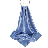 Selendang Sutra Biru Kobalt Mewah untuk Wanita, 90cm Persegi, Satin, untuk Hiasan Kepala dan Pita Pegangan Tas