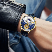 Ochstin Sonne-Mond Vollautomatische Mechanische Uhr mit Tourbillon, Echtlederarmband, Herrenuhr mit Glas, 3BAR Wasserdicht