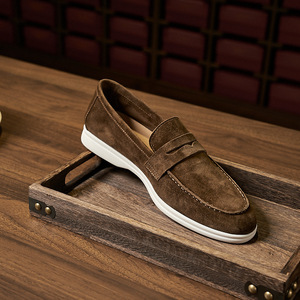 Genuine Sheep Leather and Suede Loafer Shoes Men Velvet <b>Pointed</b> Toe slip on Flats Stylish Branded - Product Image 4