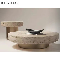 Boule ronde en pierre beige de conception nordique avec socle en marbre Table basse de meubles de salon