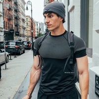 Vêtements de fitness respirants de style américain, t-shirt de sport pour homme à manches courtes, coupe ajustée, poignets élastiques