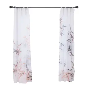 Hot Sale Bamboo Printed Sheer Curtain Home Living Room Panels Tulle Drape Panel for Home Window Curtain