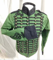 Veste verte de style hussard népolien en gros pour hommes, broderie à tresse noire, veste ancienne pour hommes âgés