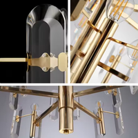 Lustre LED moderne en or nordique avec hauteur réglable et fonction de gradation pour une utilisation intérieure, lustre long en cristal de luxe