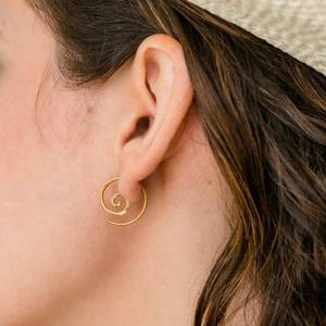 Hippie Tiny <strong>Gold</strong> Spiral <strong>Earrings</strong> 14K <strong>Gold</strong> <strong>Sleeper</strong> Hoop <strong>Earrings</strong> Wire Jewelry Accessory - Product Image 4
