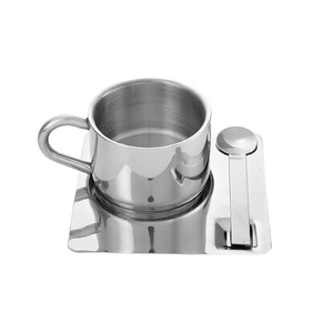 Novedoso <span class=keywords><strong>Juego</strong></span> <span class=keywords><strong>de</strong></span> Tazas <span class=keywords><strong>de</strong></span> Café <span class=keywords><strong>de</strong></span> Acero Inoxidable 304 con Cuchara Mezcladora y Plato, Taza Metálica Reutilizable para Leche y Té - Product Image 2