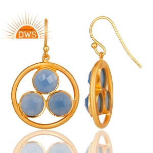 Multi Blue Chalcedony Gemstone Earrings Drop Designer Gold Plated 925 Silver Hook Earrings Jewelry Manufacturer - Product Image 3