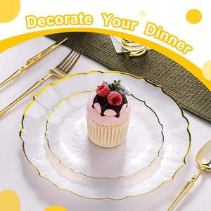 Assiettes en plastique de couleur personnalisable avec des bords ornés d'or/d'argent, <span class=keywords><strong>vaisselle</strong></span> décorative élégante pour les mariages et les fêtes - Product Image 4
