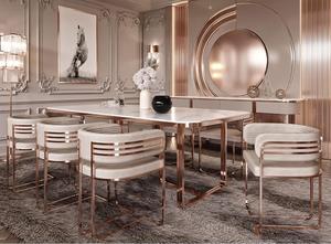 Современная ресторанная роскошная мебель для дома, мраморные столы для столовой, 8 мест, прямоугольный каркас из нержавеющей стали, обеденный стол, набор - Product Image 4