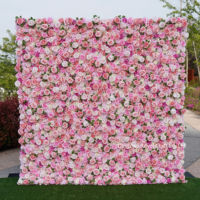 Autres fleurs décoratives en gros, mur de fleurs artificielles roses, toile de fond, 8 pieds x 8 pieds, rouleau de fleurs murales roses, panneau mural