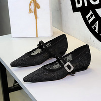 Chaussures compensées à bout pointu en dentelle et maille, avec strass et bride unique, tendance automne