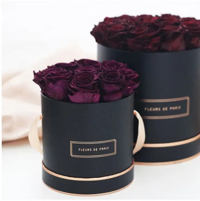 Caixa de presente de papel reciclável personalizada barata à prova d'água amor estampada em formato redondo para buquês de rosas e embalagens de flores para festas