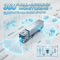 Système de surveillance de camion robuste à 4 caméras, moniteur HD 7 pouces, écran partagé, solution anti-angle mort 360°, enregistrement en boucle DVR, vision nocturne