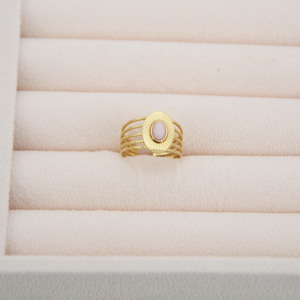 Bague gravée et <span class=keywords><strong>pierre</strong></span> ovale, bague gravée et <span class=keywords><strong>pierre</strong></span> ovale rose, bijoux en acier inoxydable - Product Image 3
