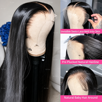 Perruque sans colle Wear Go, cheveux humains vierges vietnamiens, pré-coupée, avec closure HD 9x6, 200% de densité, lisse et dégradée